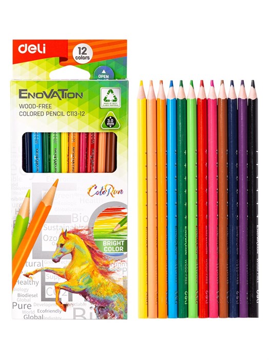 Карандаши цветные 12цв трехгранные Enovation Deli EC113-12