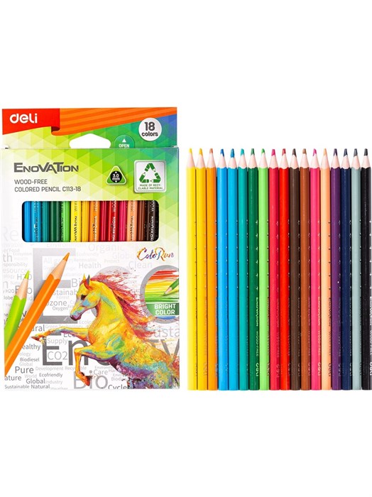 Карандаши цветные 18цв трехгранные Enovation Deli EC113-18