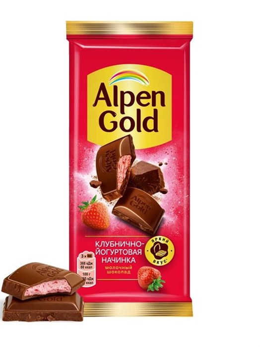 Шоколад клубнично-йогуртовый 80гр Alpen Gold 500660