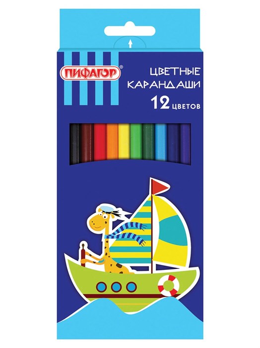 Карандаши цветные 12цв шестигранные Жираф Пифагор 181250