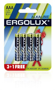 Батарейки Ergolux 3+1 ААА (LR06) щелочные (алкалиновые)